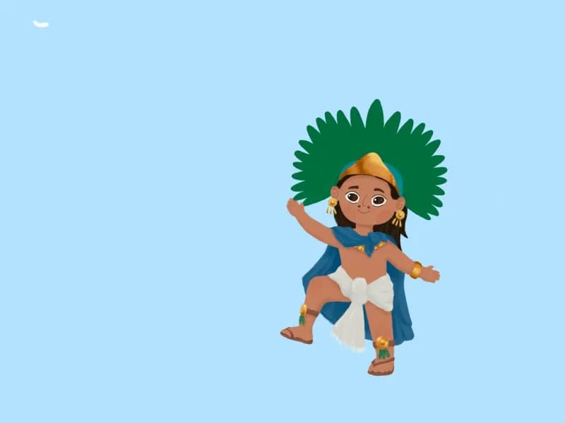 Illustration of a young Aztec dancer in traditional regalia